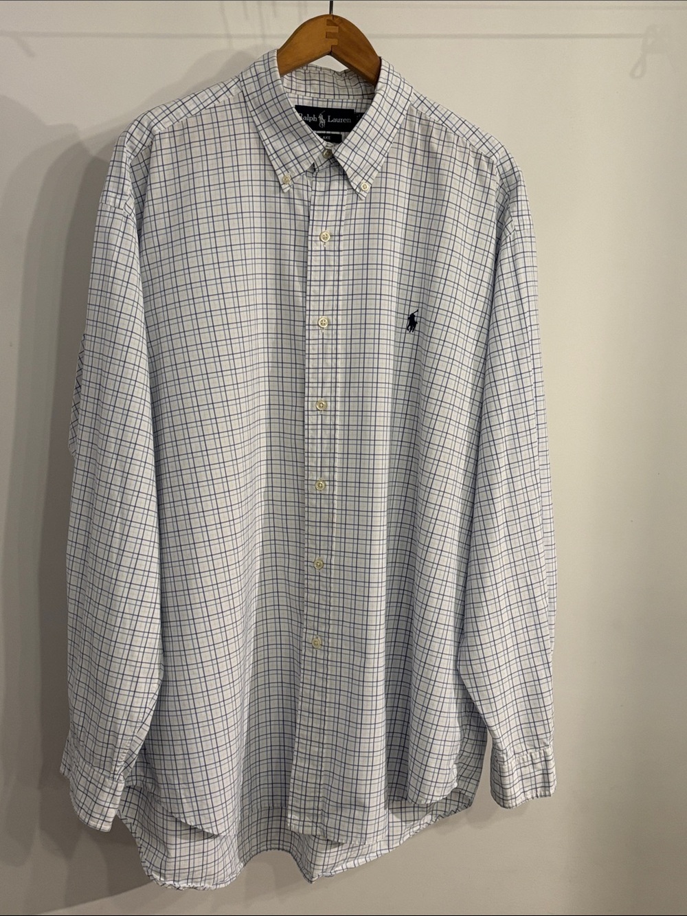 Ralph Lauren Blake XL Blue White Micro Check Button Down Shirt